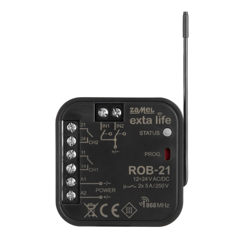 Radiowy odbiornik bramowy 2-kanałowy dwukierunkowy ROB-21 EXTA LIFE Radiowy odbiornik bramowy 2-kanałowy dwukierunkowy ROB-21 EXTA LIFE