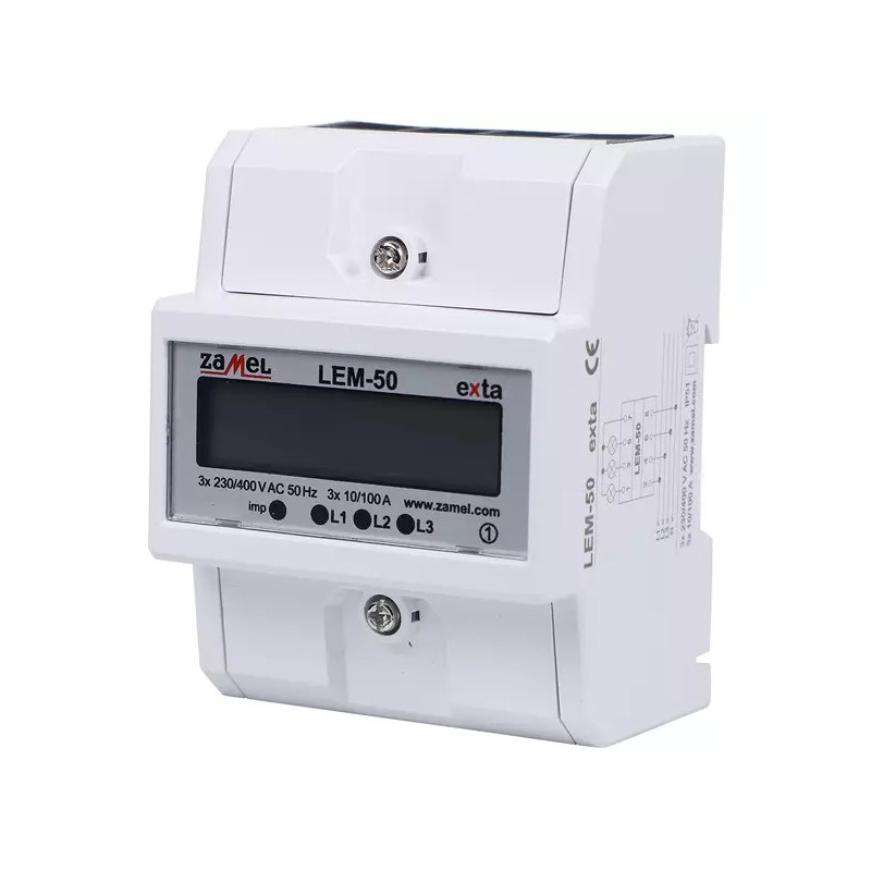 Licznik energii elektrycznej 3-fazowy LCD 100 A, 4-MOD LEM-50 EXTA Licznik energii elektrycznej 3-fazowy LCD 100 A, 4-MOD LEM-50 EXTA