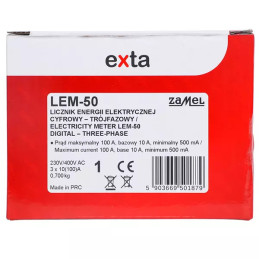Licznik energii elektrycznej 3-fazowy LCD 100 A, 4-MOD LEM-50 EXTA